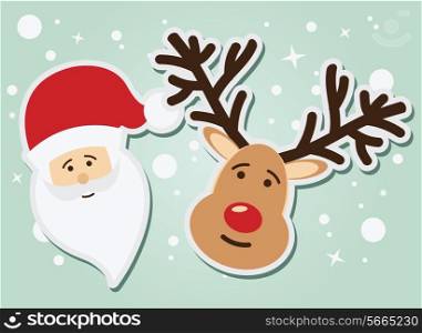 Santa Claus and reindeer, Christmas and New Year, vector illustration