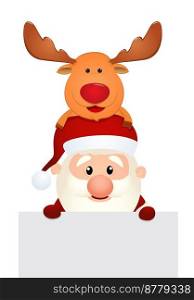 Santa Claus and Reindeer with blank sign