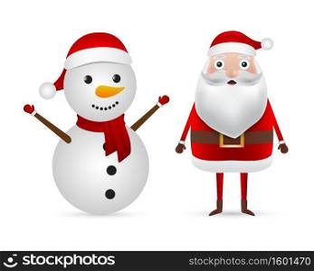 Santa Claus and snowman in a cap stand on a white background. Vector illustration for Christmas holiday and New Year.. Santa Claus and snowman in a cap stand on a white background. Vector illustration for Christmas holiday and New Year