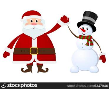 Santa Claus and snowman on a white background