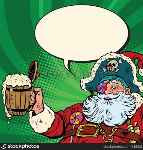Santa Claus beer in the Irish pub. Pop art retro vector illustration. New year and Christmas. Santa Claus beer in the Irish pub