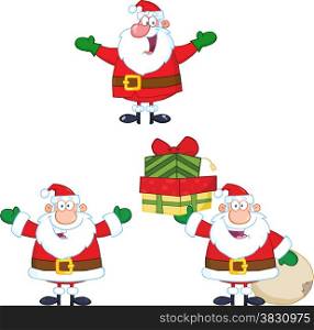 Santa Claus Cartoon Character Different Poses. Collection Set