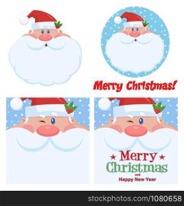 Santa Claus Cartoon Character Face Portrait Set. Flat Vector Collection Isolated On White Background