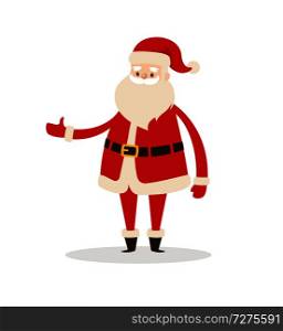Santa Claus cartoon character stretches hands going to give something vector winter symbol isolated on white background. Father Christmas icon. Santa Claus Cartoon Xmas Character Vector Icon