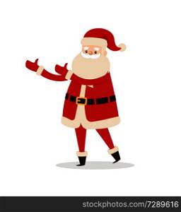 Santa Claus cartoon character stretches hands going to give something vector winter symbol isolated on white background. Father Christmas icon. Santa Claus Cartoon Xmas Character Vector Icon
