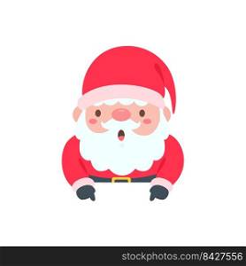 Santa Claus cartoon character with blank sign for decorating Christmas greeting cards