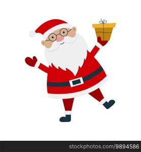 Santa Claus cartoon character with gift isolated on a white background. Can be used for Christmas cards, poster, stickers and etc