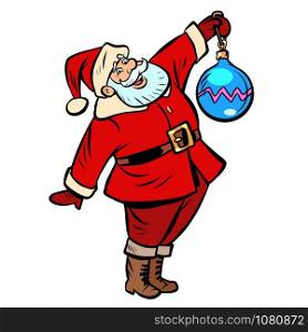 Santa Claus character Christmas new year. Comic cartoon pop art retro vector illustration drawing. Christmas ball decoration. Santa Claus character Christmas new year