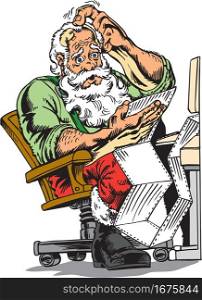 Santa Claus Checking List Vector Illustration