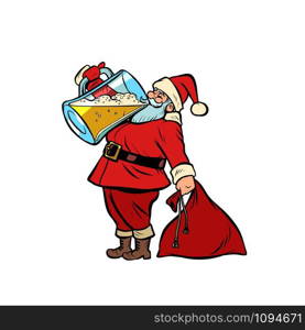 Santa Claus drinking beer. Christmas and New year. Comic cartoon pop art retro vector illustration drawing. Santa Claus drinking beer. Christmas and New year