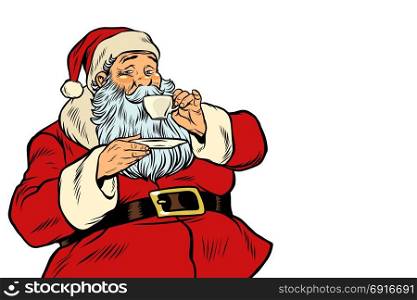 Santa Claus drinking tea or coffee. isolated on white background. Pop art retro vector illustration. Santa Claus drinking tea or coffee isolated on white background
