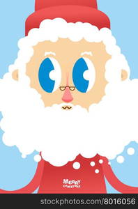 Santa Claus face close-up. Greeting card for Christmas and new year. White beard and glasses accessories Santa.&#xA;