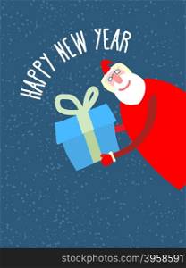 Santa Claus gives reat gift. Vector illustration holiday card. Illustration for Christmas and new year.&#xA;