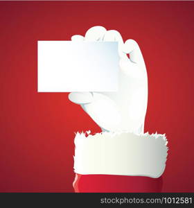 santa claus hand presenting your christmas text or product over red background with copy space vector illustration eps10