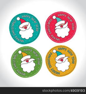 Santa Claus. Happy New year and merry Christmas. Vector emblem label.