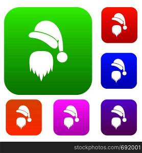Santa Claus hat and beard set icon in different colors isolated vector illustration. Premium collection. Santa Claus hat and beard set collection