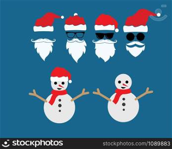 santa claus hat and snowman vector icon illustration design template