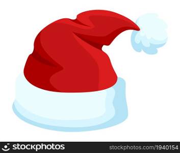Santa Claus hat icon. Cartoon red wool hat isolated on white background. Santa Claus hat icon. Cartoon red wool hat