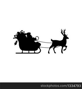 Santa Claus in a sleigh pulled by a deer carries gifts sygn symbol. Merry Christmas and Happy New Year. Vectror EPS 10