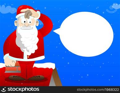 Santa Claus in his red clothes with white beard confused, scratching his head. Vector cartoon character illustration.