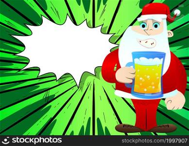 Santa Claus in his red clothes with white beard drinking beer. Vector cartoon character illustration.