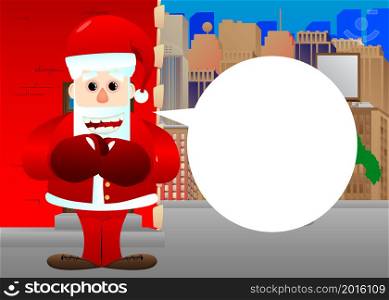 Santa Claus in his red clothes with white beard holding his fists in front of him ready to fight wearing boxing gloves. Vector cartoon character illustration.