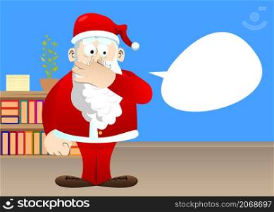 Santa Claus in his red clothes with white beard holding his nose because of a bad smell. Vector cartoon character illustration.