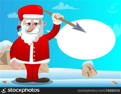 Santa Claus in his red clothes with white beard holding spear in his hand. Vector cartoon character illustration.