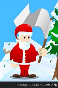 Santa Claus in his red clothes with white beard holds white flag of surrender. Vector cartoon character illustration.