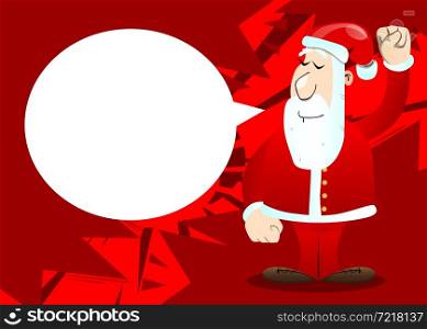 Santa Claus in his red clothes with white beard making power to the people fist gesture. Vector cartoon character illustration.