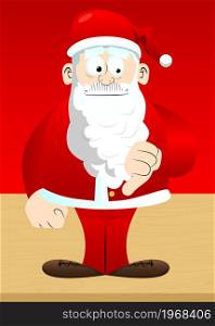 Santa Claus in his red clothes with white beard showing dislike hand sign. Vector cartoon character illustration.