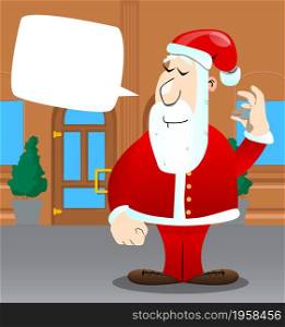 Santa Claus in his red clothes with white beard showing ok sign. Vector cartoon character illustration.