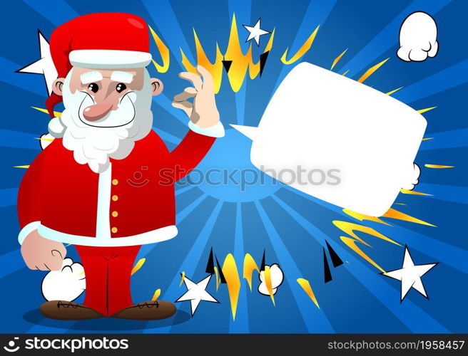 Santa Claus in his red clothes with white beard showing ok sign. Vector cartoon character illustration.