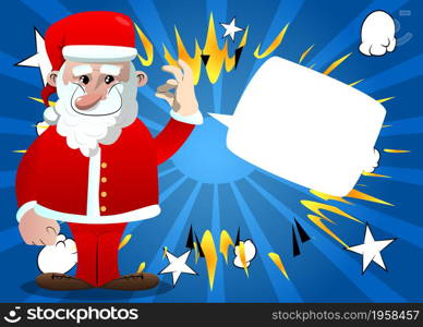 Santa Claus in his red clothes with white beard showing ok sign. Vector cartoon character illustration.