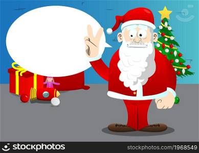 Santa Claus in his red clothes with white beard showing the V sign, peace hand gesture. Vector cartoon character illustration.