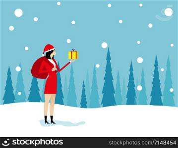 Santa Claus is coming with bag. Concept holiday and christmas vector illustration. Character flat.. Santa Claus is coming with bag. Concept holiday and christmas vector illustration. Character flat.