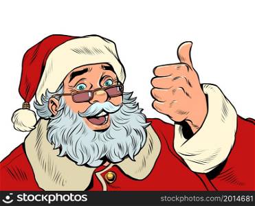 Santa Claus like gesture. Christmas and New Year, winter seasonal holiday in December. Pop art Retro vector Illustration 50s 60s Vintage kitsch style. Santa Claus like gesture. Christmas and New Year, winter seasonal holiday in December