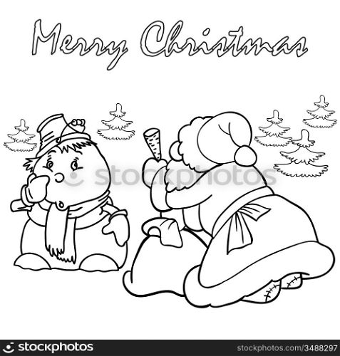 Santa Claus makes a carrot nose snowman