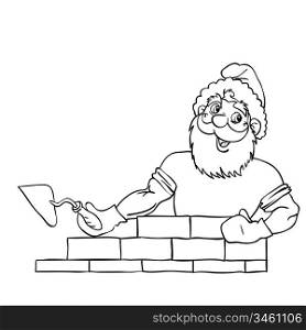 Santa Claus muscular builds a brick house.