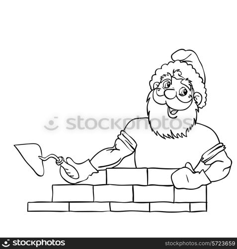 Santa Claus muscular builds a brick house.