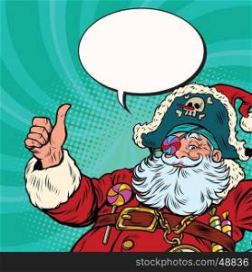 Santa Claus pirate wishes merry Christmas. Pop art retro vector illustration.. Santa Claus pirate wishes merry Christmas