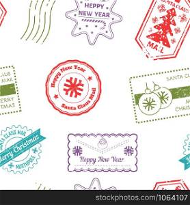 Santa Claus post and marks from mails of kids vector. Letters sent by children to winter character, pages with wishes and desires. Postcards with pine evergreen tree and snowflakes, snowfall seals. Santa Claus post and marks from mails of kids vector.