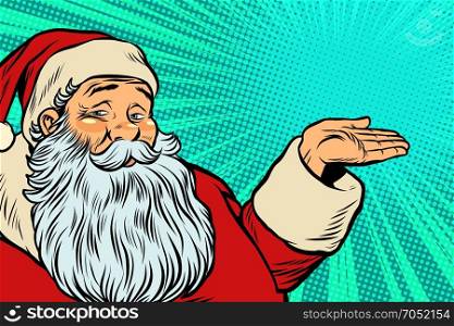 Santa Claus promoter. Pop art retro vector illustration. Santa Claus promoter