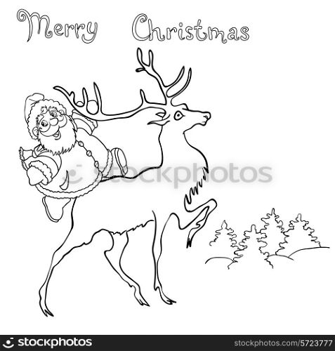 santa claus rides on deer