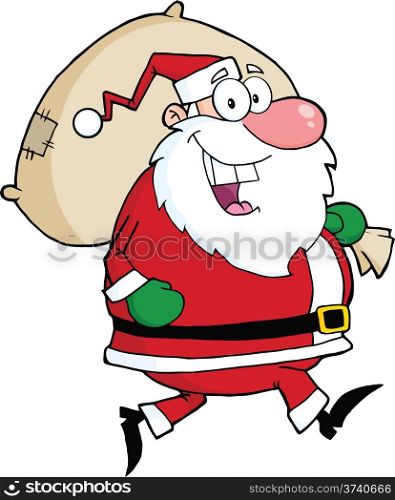 Santa Claus Running With Bag