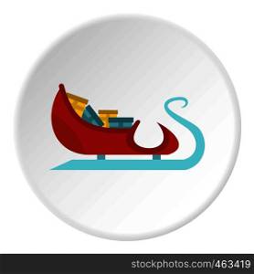Santa Claus sleigh with gifts icon in flat circle isolated vector illustration for web. Santa Claus sleigh with gifts icon circle