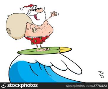 Santa Claus Surfing With His Sack