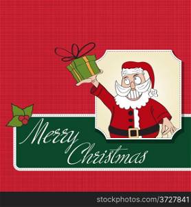 Santa Claus with gift, comic illustration in vector format