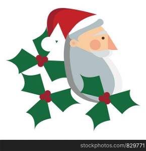 Santa Claus with green wreath vector or color illustration