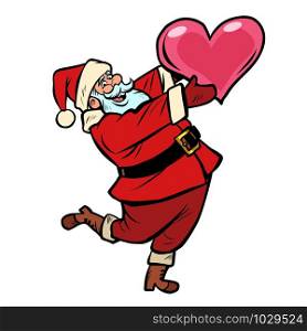 Santa Claus with heart. Christmas and New year Comic cartoon pop art retro vector drawing illustration. Santa Claus with heart. Christmas and New year